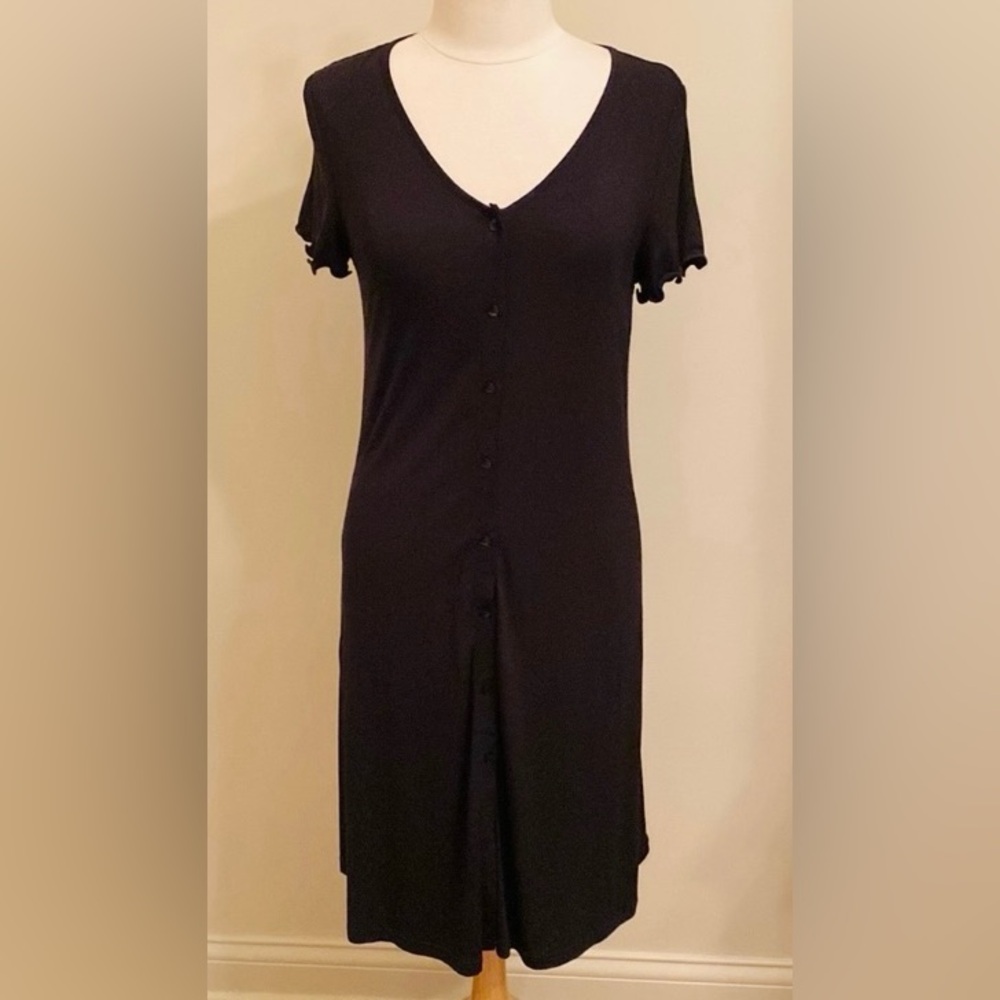 Ekouaer Black Button Down Short Sleeve Soft Stretch Casual Dress Size XS